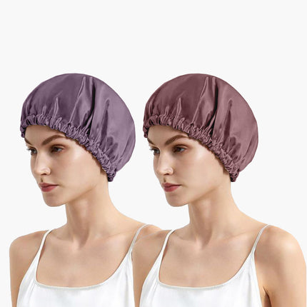 Satin Silk Sleeping Cap 2-Pack with Scrunchies – Adjustable Hair Bonnets for Frizz-Free, Tangle-Free Sleep Pack 2