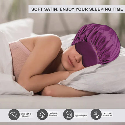 Satin Silk Sleep Bonnet Set: Adjustable Cap with Eyemask & Scrunchies for Luxurious Hair Care