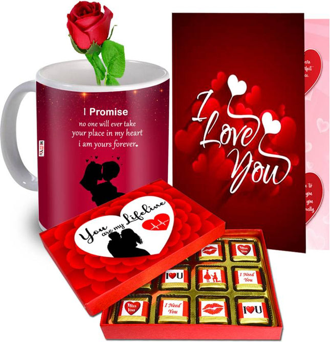 Lovely Gift for Valentine - Gift for Girlfriend, Best gift for Wife, Girlfriend - Ceramic Gift Box  (Mug, Rose, Card & Chocolate)