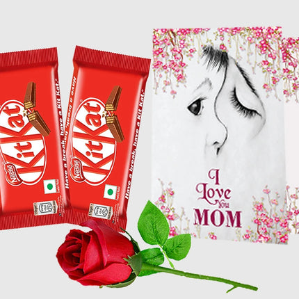 Mother's Day Card with 2 Chocolate Bars and Rose - Perfect Gift for Mom, Birthday and Mother's Day Gift