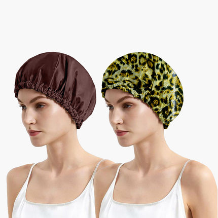 Satin Silk Sleep Caps with Scrunchies – Adjustable Hair Bonnets for Frizz-Free Sleep Pack 2