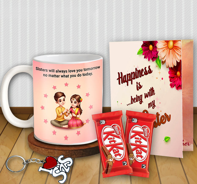 Rakhi Combo for Sister - Cushion Mug and Chocolate Gift for Sister, Raksha Bandhan Gift Set for Girls