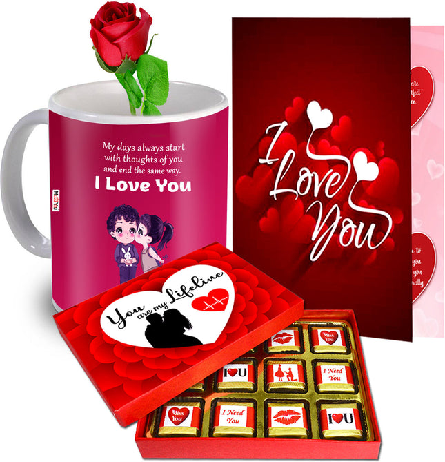 Lovely Gift for Valentine - Gift for Girlfriend, Best gift for Wife, Girlfriend - Ceramic Gift Box  (Mug, Rose, Card & Chocolate)