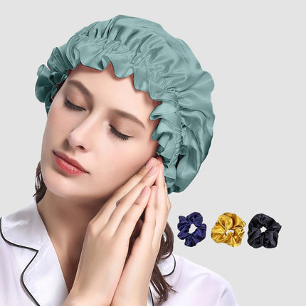 Double Layer Silk Satin Sleeping Bonnet – Adjustable Hair Cap for Curly, Natural, and Frizzy Hair, Breathable & Soft