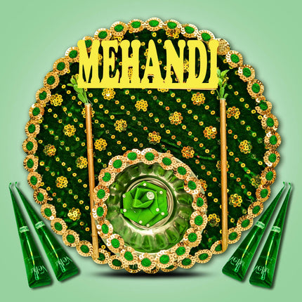 Traditional Premium Mehndi Thali with Mehndi Cone – Floral Wedding Plate for Elegant Mehndi Ceremony
