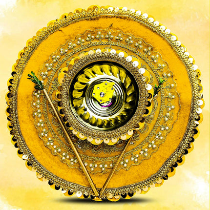Elegant Haldi Thali for Wedding – Handcrafted 12-inch Platter with Bowls for Haldi Ceremony & Traditional Decor