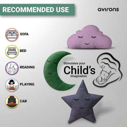 Whimsical Cloud, Moon, Star Pillows – Soft Plush Celestial Décor for Kids' Rooms, Nurseries, and Playrooms