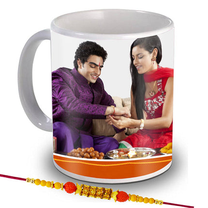 2 Photo Customized Mug With Rakhi - Rakhi Gift for Brother - Personalized Ceramic Coffee Mug - Gift for Brother on Raksha Bandhan