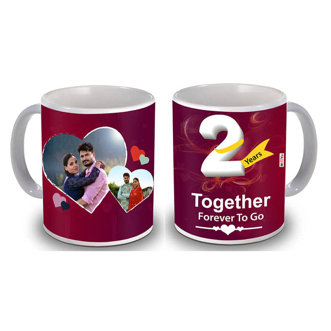 2 Photo Personalize Coffee Mug -2 Years Together to Go Quoted Printed Coffee Mug