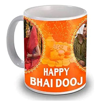 Photo Mug for Bhai Dooj Gift - Gift for Brother, 2 Photo Customize Mug, Personalized Ceramic Coffee Mug - Gift for Brother on Bhai Dooj| Bhai Dooj Gift for Brother|