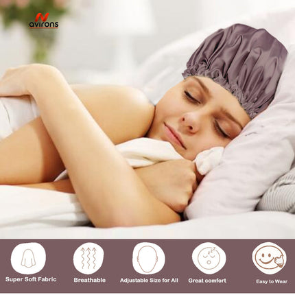Satin Silk Sleeping Cap with Adjustable Fit, Eyemask & Scrunchies – For Healthy, Beautiful Hair