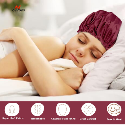 Double Layer Satin Hair Bonnet – Silk Satin Sleeping Cap for Hair Protection, Adjustable for All Hair Types