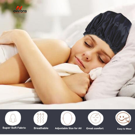 Satin Silk Sleep Caps with Scrunchies – Adjustable Hair Bonnets for Frizz-Free Sleep 2-Pack