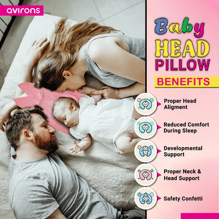 Head Shaping Pillow for Babies - Ultra Soft Microfiber Filling & Velvet Pink Cover | Ideal for 0-12 Months Newborns