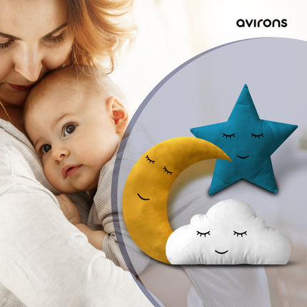 Star, Moon, Cloud Plush Pillow Set – Hypoallergenic Throw Pillows for Nursery & Children's Room Decoration