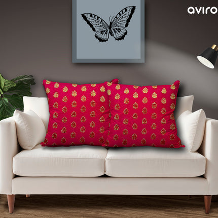 Designer Banarasi Cushion Cover Elegance zipped Red Color Pack of 2-16x16 inch
