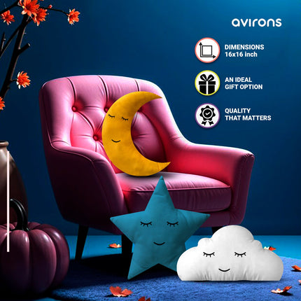 Soft Cloud, Moon, Star Pillows – Machine Washable, Hypoallergenic Plush Throw Pillows for Kids’ Room & Nursery