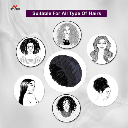 Satin Silk Sleep Caps with Scrunchies – Adjustable Hair Bonnets for Frizz-Free Sleep 2-Pack