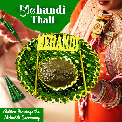 Traditional Premium Mehndi Thali with Mehndi Cone – Floral Wedding Plate for Elegant Mehndi Ceremony