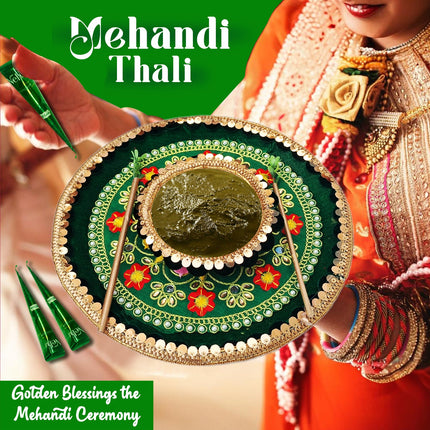Premium Mehndi Thali with Mehndi Cone – Floral Wedding Plate