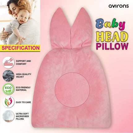 Head Shaping Pillow for Babies - Ultra Soft Microfiber Filling & Velvet Pink Cover | Ideal for 0-12 Months Newborns