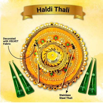 Traditional Haldi Thali for Wedding – Premium Handmade 12-inch Platter with Bowls for Haldi Puja & Wedding Rituals