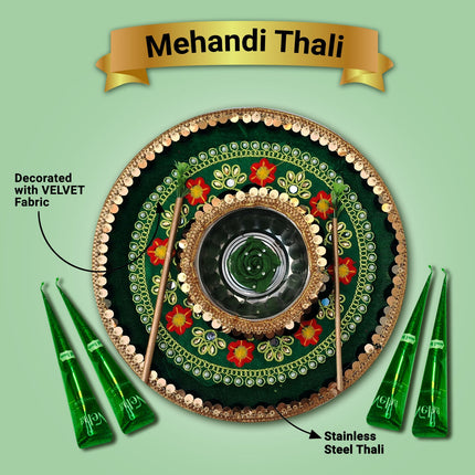 Premium Mehndi Thali with Mehndi Cone – Floral Wedding Plate