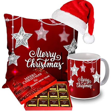 Christmas Gift Combo Pack – Cushion, Santa Cap, Mug, Chocolate Box – Perfect Christmas Gift