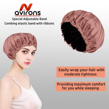 Satin Silk Sleeping Cap 2-Pack with Scrunchies – Adjustable Hair Bonnets for Frizz-Free, Tangle-Free Sleep Pack 2