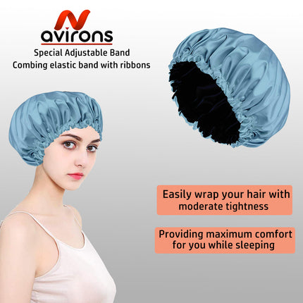 Satin Silk Sleep Cap 2-Pack with Scrunchies – Adjustable Night Bonnets for Healthy, Frizz-Free Hair Pack 2