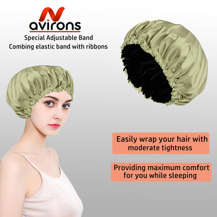 Satin Silk Sleep Cap 2-Pack with Scrunchies – Adjustable Anti-Frizz Hair Protection Bonnet for All Hair Types Pack 2