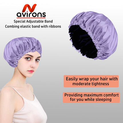 Satin Silk Sleep Cap 2-Pack with Scrunchies – Adjustable Anti-Frizz Hair Protection Bonnet for All Hair Types Pack 2