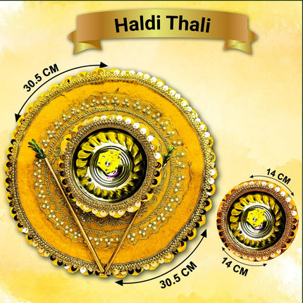 Elegant Haldi Thali for Wedding – Handcrafted 12-inch Platter with Bowls for Haldi Ceremony & Traditional Decor