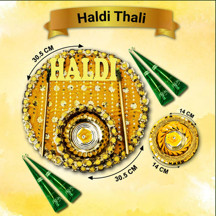 Handcrafted Haldi Thali for Wedding – 12-inch Platter with Bowls for Haldi Ceremony & Traditional Shaadi Decor