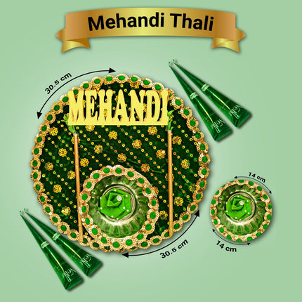Traditional Premium Mehndi Thali with Mehndi Cone – Floral Wedding Plate for Elegant Mehndi Ceremony