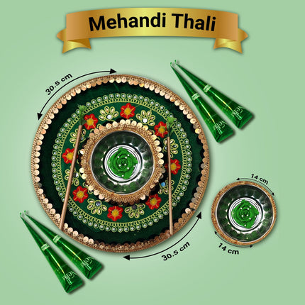 Premium Mehndi Thali with Mehndi Cone – Floral Wedding Plate