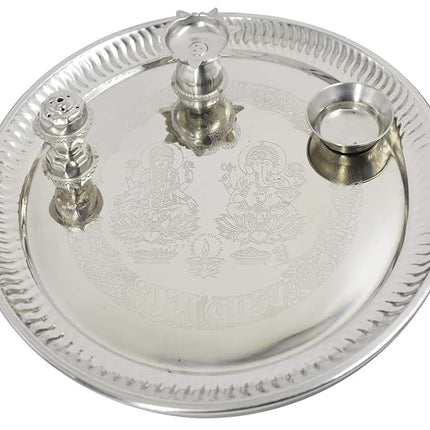 Traditional Silver Thali for Diwali, Navratri, Raksha Bandhan & Other Religious Ceremonies