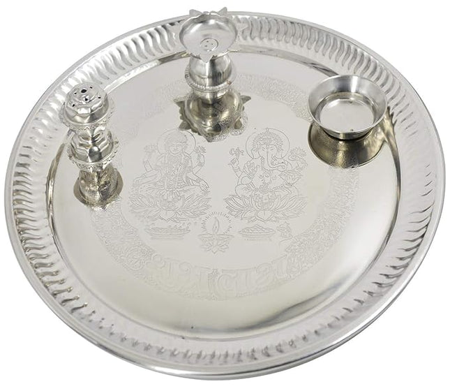 Traditional Silver Thali for Diwali, Navratri, Raksha Bandhan & Other Religious Ceremonies