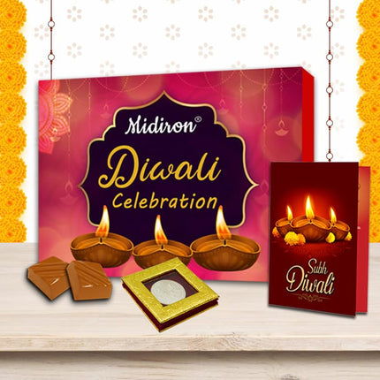 Diwali Gift Hamper - Handmade Chocolate Diwali Gifts with Tasty Chocolate Box, Greeting Card & Silver Coin