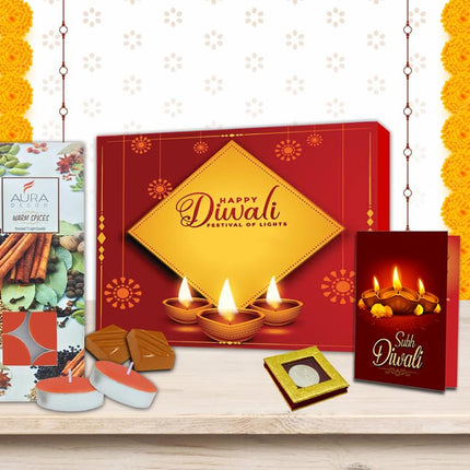 Diwali Gift Hamper - Diwali Combo Pack with Handmade Chocolate Box, Krishna Statue & Greeting Card