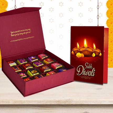 Diwali Gift Hamper - Diwali Gift Combo Pack with Handmade Chocolate Box, Diwali Card