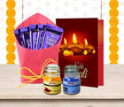 Diwali Gift Hamper - Diwali Combo Pack with Handmade Chocolate Box, Diwali Greeting Card & Scented Candle