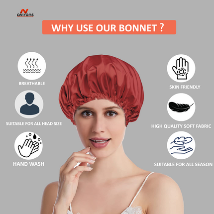 Silk Satin Sleeping Bonnet for Women – Double-Layer Hair Protection Cap, Adjustable for Curly & Natural Hair