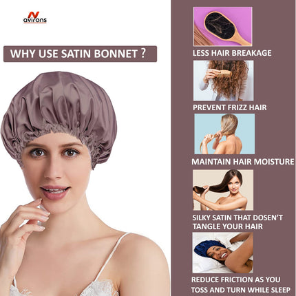 Satin Silk Sleep Caps with Scrunchies – Adjustable Hair Bonnets for Frizz-Free Sleep Pack 2