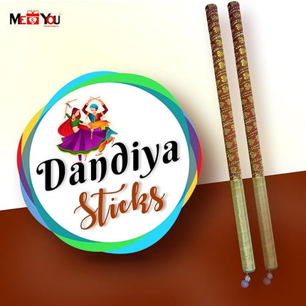 Dandiya Sticks 14 Inch Set of 3 Pairs for Navratri Celebrations - Wooden Bandhani Print Dandiya