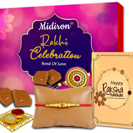 Rakshabandhan Gift Set for Brother, Bhai – Designer Rakhi Combo with Roli Chawal Pack