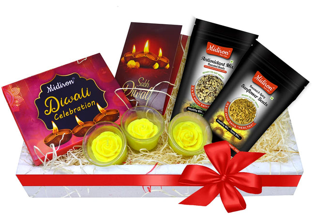 Healthy Diwali Hamper with Antioxidant & Spicy Sunflower Seeds (100g), Chocolate Box, Candle & Card