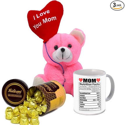 Mother’s Day gift set for moms, premium chocolates for Mother’s Day, ceramic mugs for women, soft teddy bear gifts for her, thoughtful Mother’s Day combos