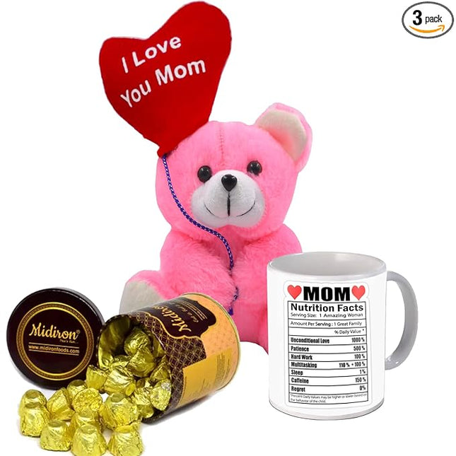 Mother’s Day gift set for moms, premium chocolates for Mother’s Day, ceramic mugs for women, soft teddy bear gifts for her, thoughtful Mother’s Day combos