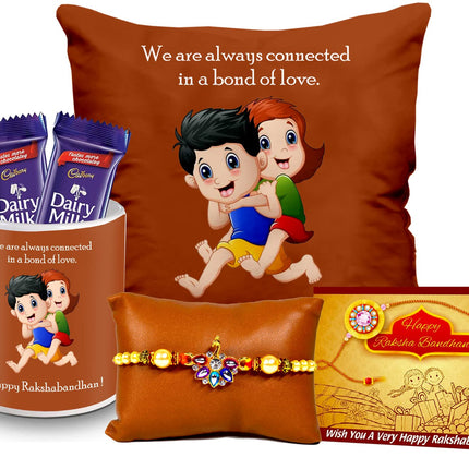 Rakshabandhan Gifts for Brother – Rakhi Gift Set Combo with Printed Cushion, Mug